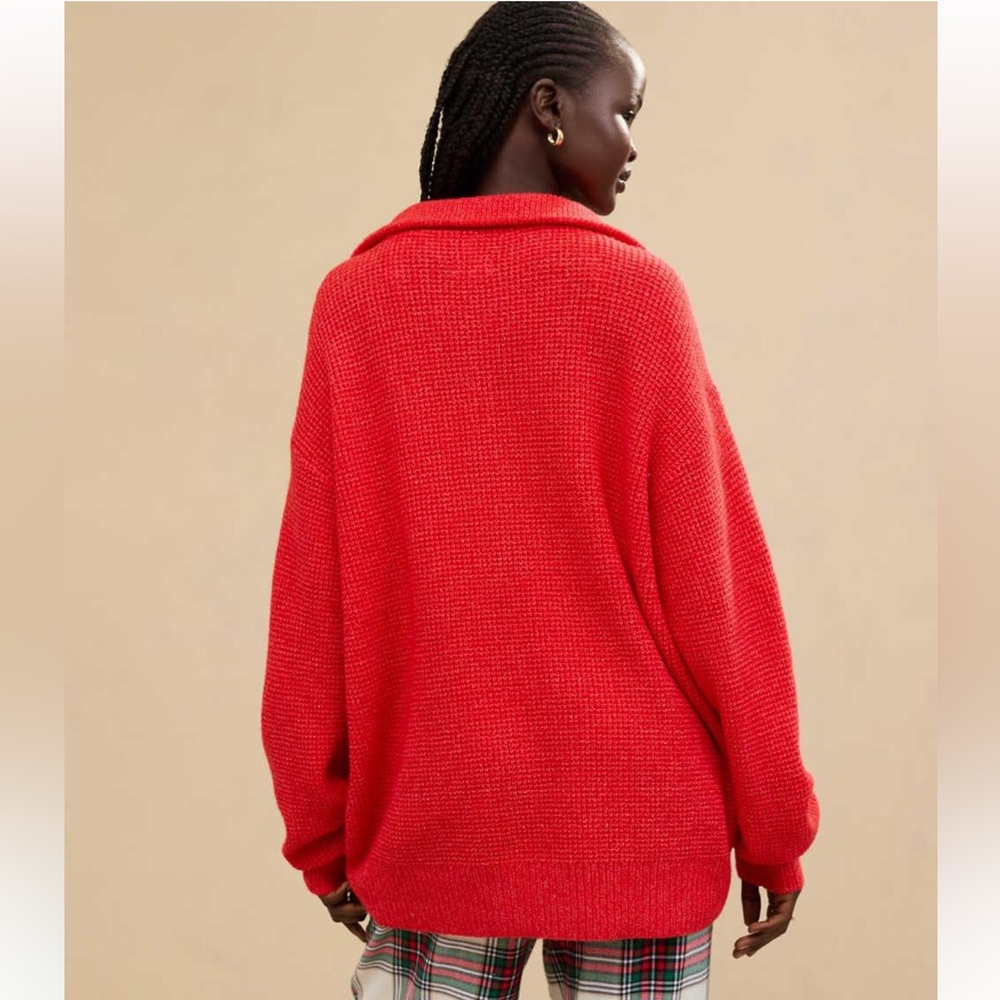 NWT aerie ($79.95Cad) OVERSIZED CozyUp Waffle Button Sweater in Bright Red - Picture 2 of 7